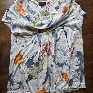 Anthropologie Deletta Paint Splatter Top | Draped Neck Blouse | Size S
